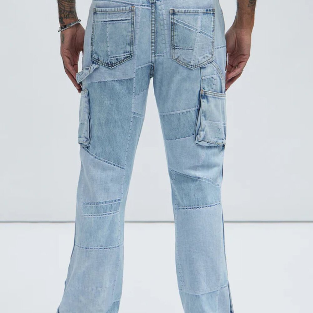 NWT Fashion Nova Men Patchwork Carpenter Flare Jeans 38